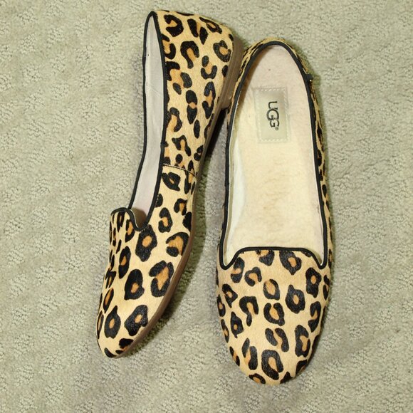 Ugg Alloway Women's 10 Calf Hair Cheetah Print Shearling Insole Round Toe Flats - Picture 1 of 8